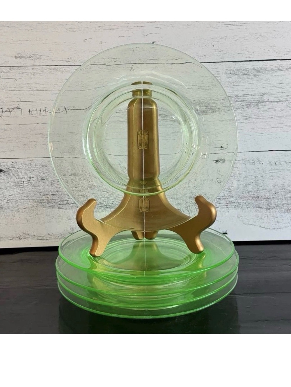 Vintage Uranium Glass 8" Salad Plates Set of 5 Depression Style UV Glow